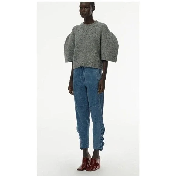 Tibi Jeans Size 6 Vintage Stone Slouchy Rouched Blue Cropped Denim Pants Women’s - Picture 3 of 16